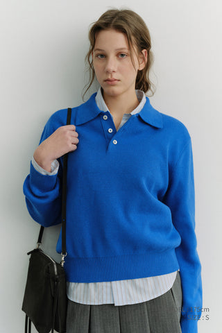 UNISEX CASHMERE COLLARED SWEATER BLUE