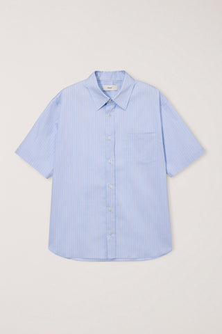 UNISEX OVERSIZED HALF SLEEVE STRIPED SHIRT SOFT BLUE STRIPE