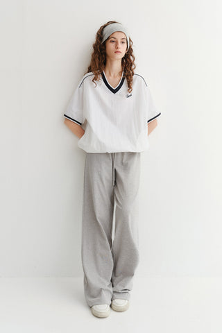 UNISEX V-NECK WOVEN TOP WHITE