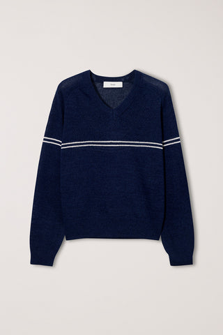 UNISEX V-NECK STRIPED SWEATER NAVY