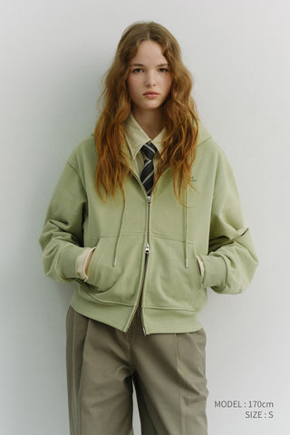UNISEX CROPPED ZIP-UP HOODIE OLIVE