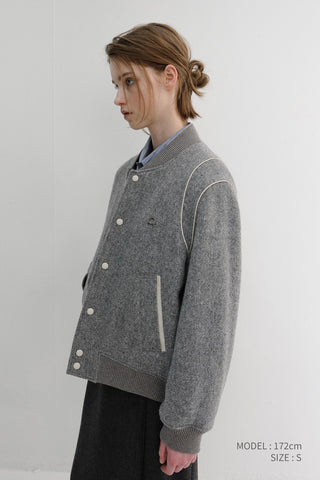 UNISEX BOUCLE WOOL VARSITY JACKET MELANGE GREY
