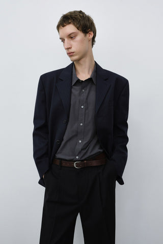 UNISEX CLASSIC 3 BUTTON WOOL BLAZER NAVY STRIPE