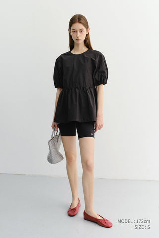 RIBBONED BACK SLIT BLOUSE BLACK