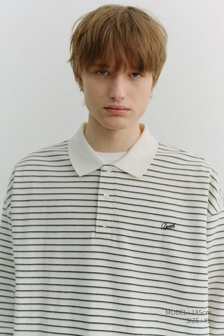 UNISEX STRIPED LOGO COLLARED T-SHIRT IVORY STRIPE