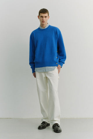 UNISEX BUTTONED CREWNECK SWEATER BLUE