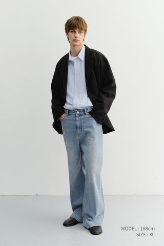 UNISEX CLASSIC STRIPED BD OVERSHIRT BLUE