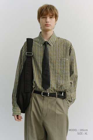 UNISEX OVERSIZED BD CHECKED SHIRT KHAKI GREEN CHECK