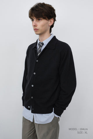 UNISEX COLLARED KNIT CARDIGAN BLACK