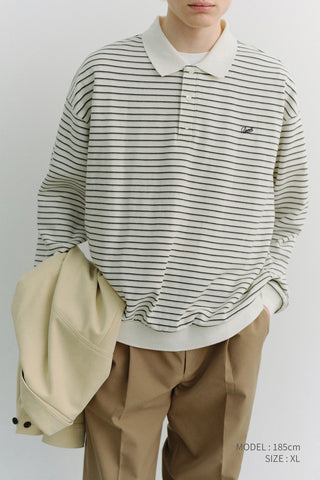 UNISEX STRIPED LOGO COLLARED T-SHIRT IVORY STRIPE