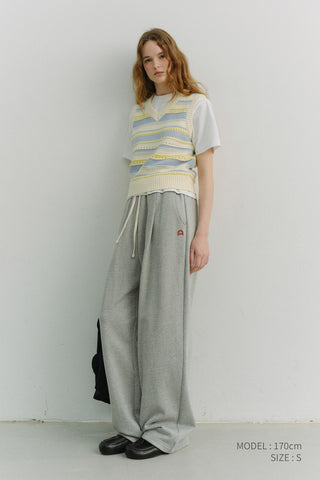 UNISEX LEATHER LOGO WIDE SWEAT PANTS MELANGE GREY