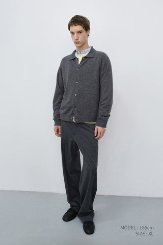UNISEX COLLARED KNIT CARDIGAN MELANGE GREY