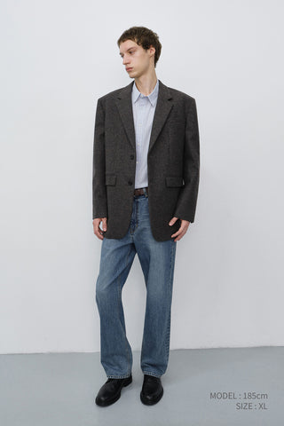 UNISEX CLASSIC 2 BUTTON WOOL BLAZER CHARCOAL BROWN