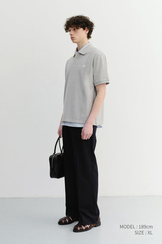 UNISEX LEATHER LOGO POLO SHIRT MELANGE GREY