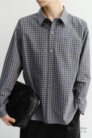 UNISEX CROPPED CHECKED SHIRT NAVY CHECK