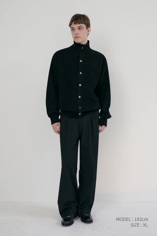 UNISEX HIGH NECK BUTTON CARDIGAN BLACK