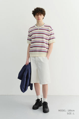PLEATED BERMUDA DENIM SHORTS CREAM