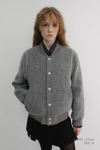 UNISEX BOUCLE WOOL VARSITY JACKET MELANGE GREY