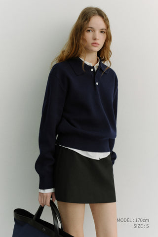 UNISEX CASHMERE COLLARED SWEATER NAVY
