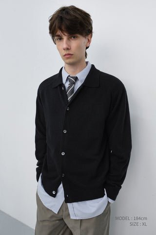 UNISEX COLLARED KNIT CARDIGAN BLACK
