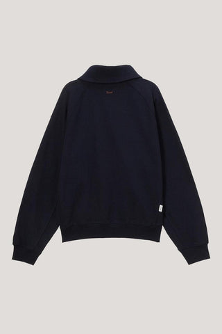 UNISEX LEATHER LOGO HALF ZIP-UP SWEATSHIRT FRENCH NAVY