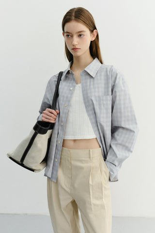 UNISEX CROPPED CHECKED SHIRT SOFT BLUE CHECK