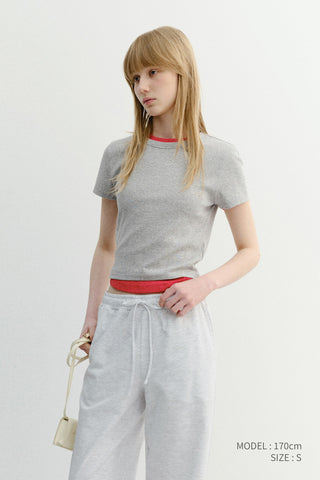 CROPPED SLIM TOP MELANGE GREY