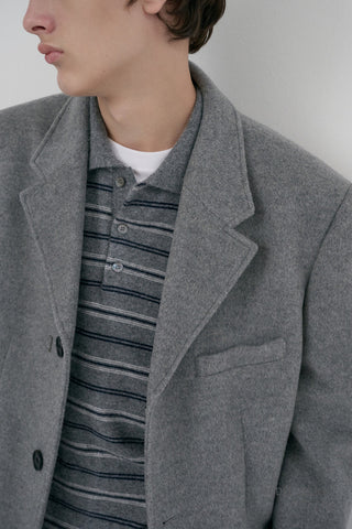UNISEX 2-WAY 3 BUTTON CASHMERE COAT MELANGE GREY