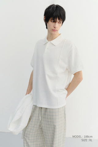 UNISEX LEATHER LOGO POLO SHIRT OFF WHITE