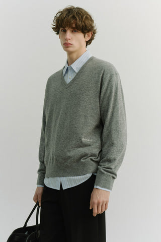 UNISEX SOFT V-NECK SWEATER MELANGE GREY