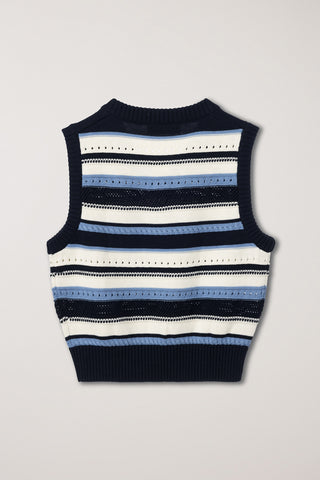 UNISEX CRAFTED STRIPED KNIT VEST NAVY CREAM