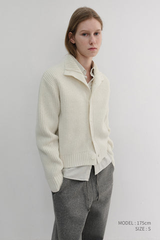 UNISEX HIGH NECK BUTTON CARDIGAN CREAM