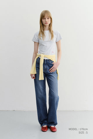 CURVED HEM SLIM TOP LIGHT MELANGE GREY