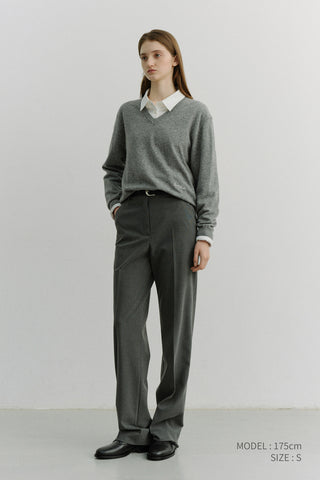 STRAIGHT SLACKS MELANGE GREY STRIPE