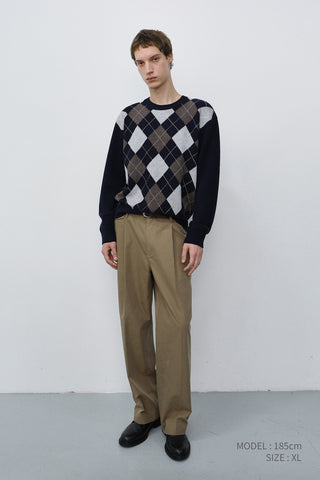 UNISEX ARGYLE CREWNECK SWEATER NAVY