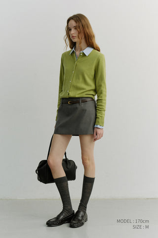 ESSENTIAL CREWNECK KNIT CARDIGAN OLIVE GREEN