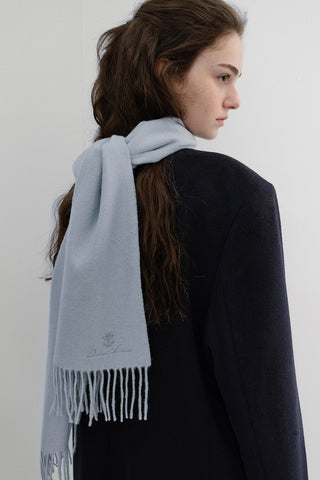 FRINGED CASHMERE MUFFLER SOFT BLUE