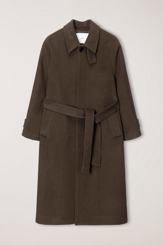 UNISEX BELTED CASHMERE MAC COAT MOCHA BROWN