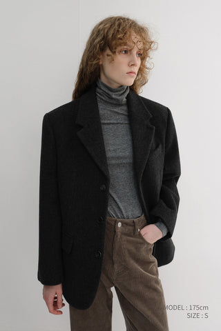 UNISEX 3 BUTTON WOOL BLAZER CHARCOAL GREY
