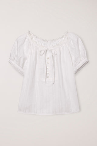 RIBBONED SHIRRING BLOUSE OFF WHITE