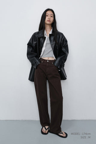 UNISEX LILY ALTER-LEATHER HALF JACKET BLACK