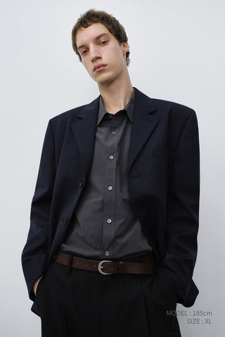 UNISEX CLASSIC 3 BUTTON WOOL BLAZER NAVY STRIPE