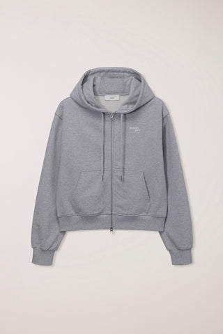 UNISEX CROPPED ZIP-UP HOODIE MELANGE GREY