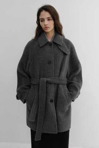 BELTED HALF COAT CHARCOAL GREY