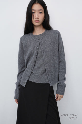 UNISEX CREWNECK KNIT CARDIGAN MELANGE GREY