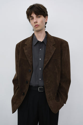 UNISEX RELAXED ALTER-SUEDE HALF JACKET BROWN