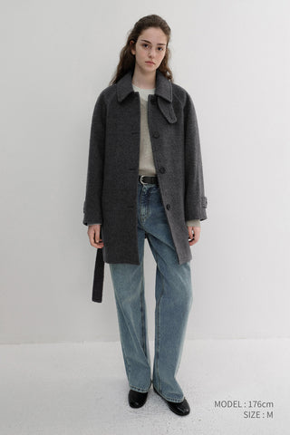 BELTED HALF COAT CHARCOAL GREY