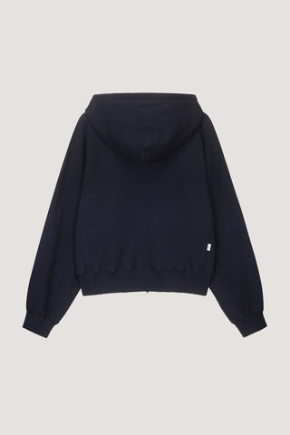 UNISEX LEATHER LOGO ZIP-UP HOODIE FRENCH NAVY