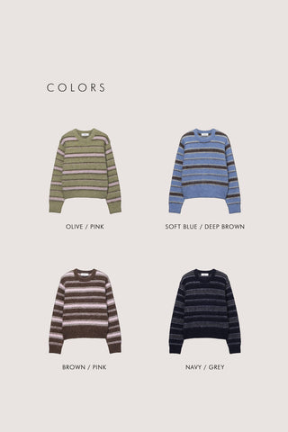 UNISEX STRIPED HAIRY SWEATER NAVY GREY