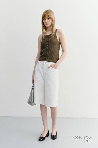 RELAXED BERMUDA DENIM SHORTS IVORY